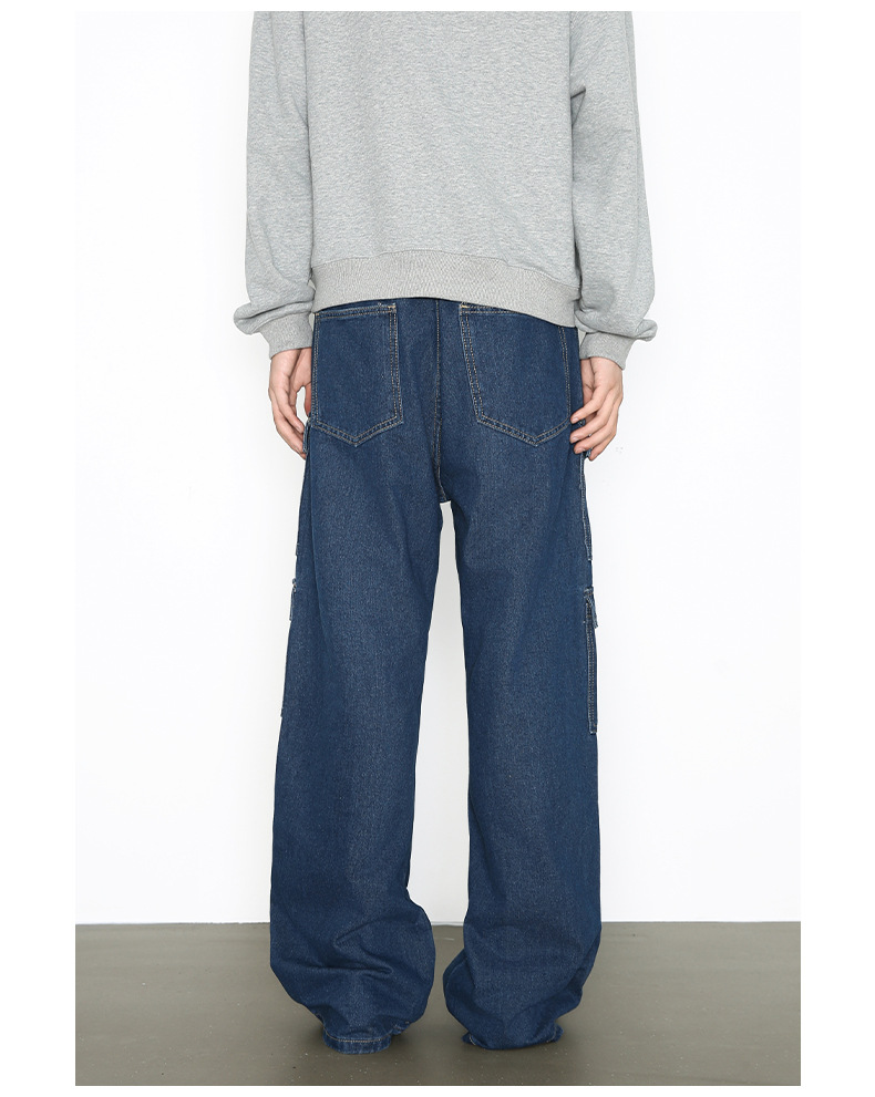 Vintage Washed Denim Cargo Pants - Relaxed Fit Multi-Pocket Workwear Jeans For Men_mkmklike.com