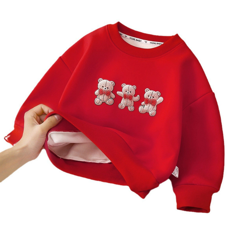 子供服とベルベットの冬の新型男児はシャツを厚くして、女の子の保温赤ちゃんの新年の上着卸売りを祝う|undefined