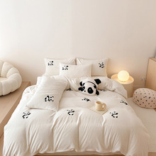 牛奶绒萌萌熊猫四件套床上用品床单被套珊瑚绒法兰绒加厚保暖绒