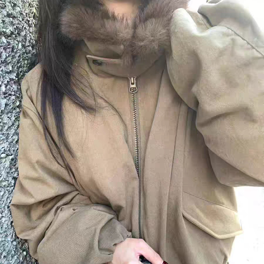 In Stock 2025 Winter New Korean Dongdaemun Retro Workwear Style Fur Collar Zipper 90 Duck down Jacket for Women