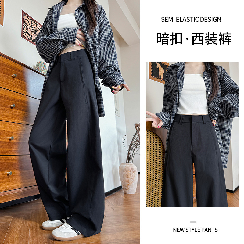High-Quality Hidden Button Suit Pants for Women, Autumn New Loose Drape Slimming Wide-Leg Pants, Retro American Scimitar Pants