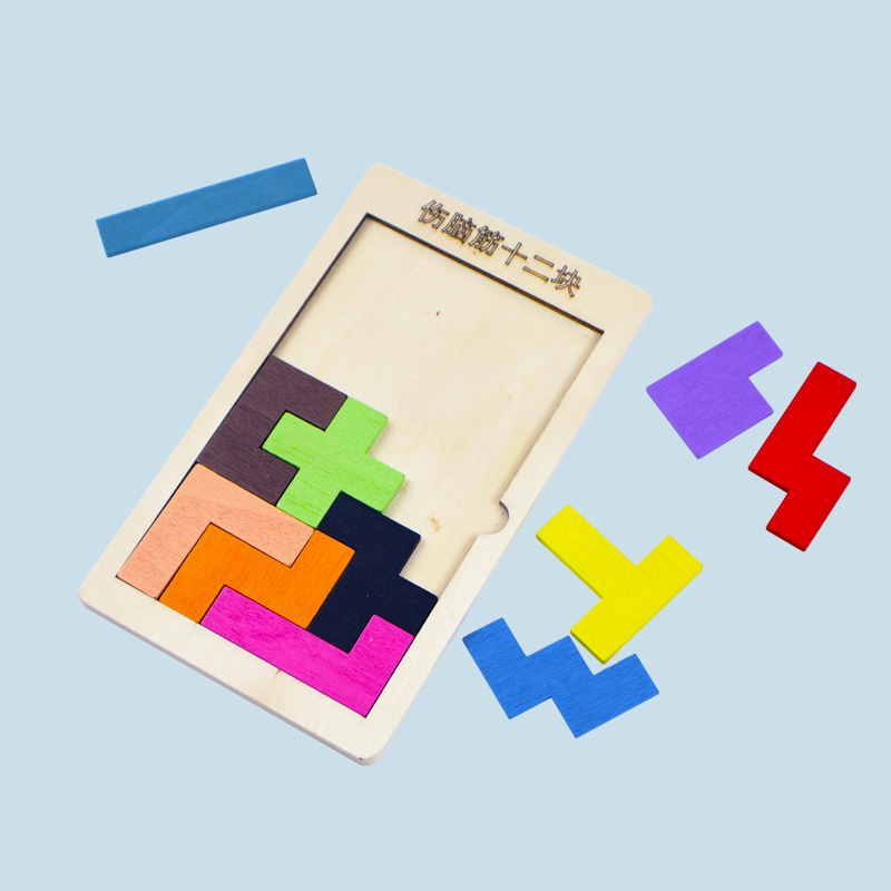 Junta de madera para niños Tetris puzzle puzzle de educación temprana puzzle divertido 12 juguetes de bloques de construcción