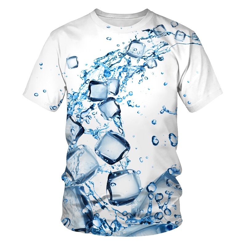 Spring and summer popular short-sleeve T-shirt for men, water ice cube 3D digital print, round neck, loose fit, men's half-sleeve base shirt Spring and summer popular short-sleeve T-shirt for men, water ice cube 3D digital print, round neck, loose fit, men's half-sleeve base shirt