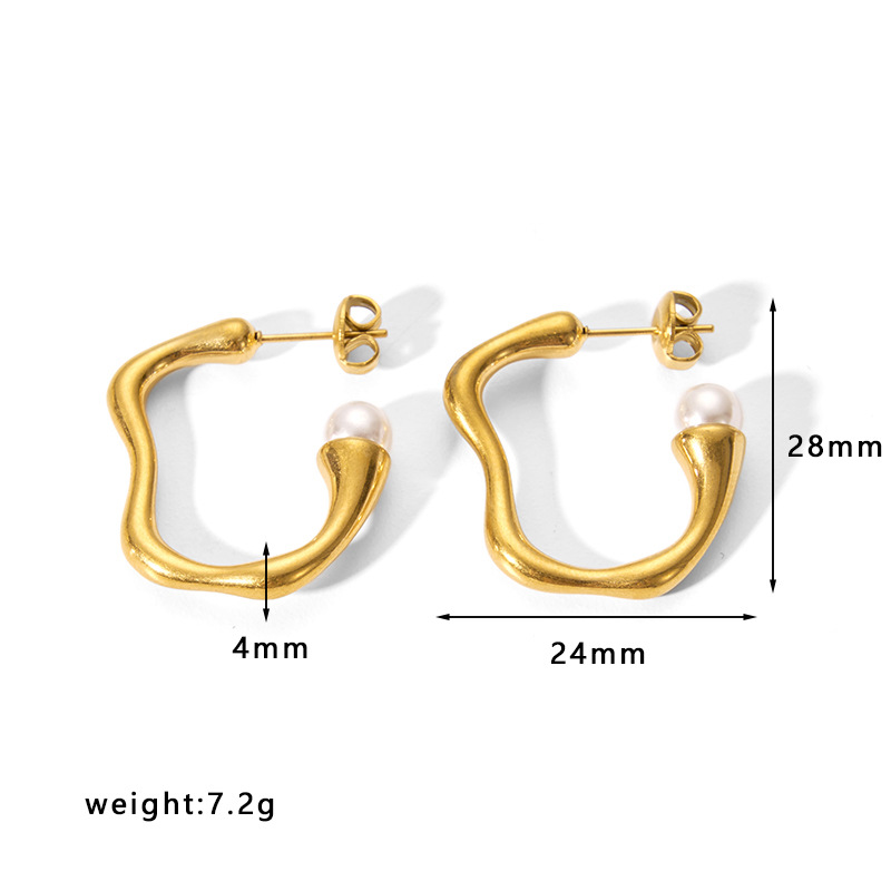 1 Pair Simple Style U Shape Plating Stainless Steel Artificial Pearls Rhinestones 18K Gold Plated Earrings display picture 3