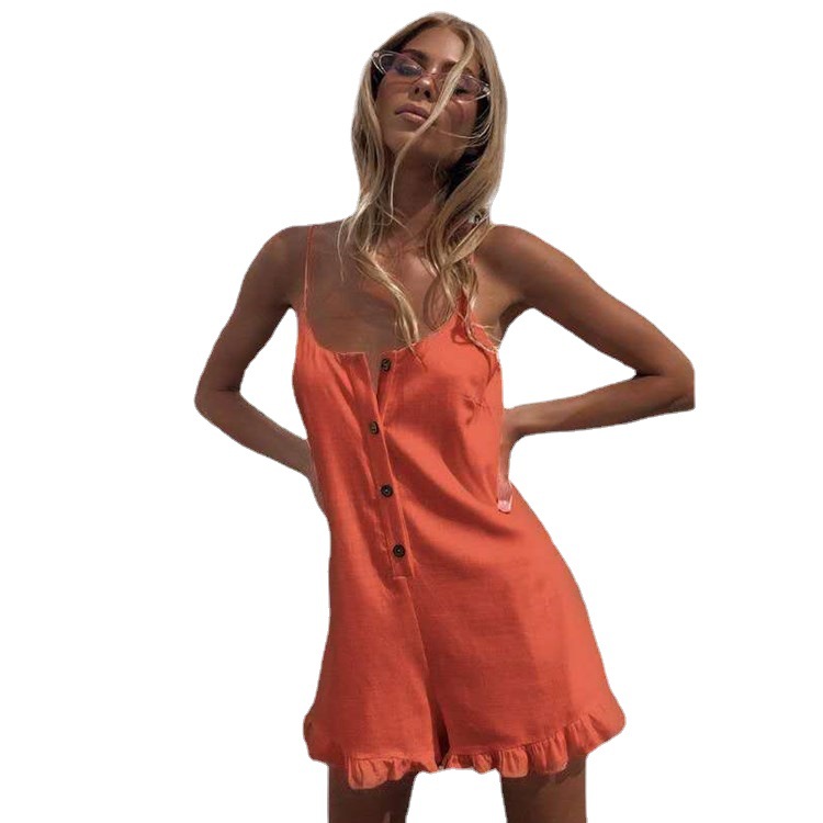 2021 primavera y verano nuevo eBay AliExpress Amazon Sling abierto medio control de acceso dobladillo volantes algodón mono
