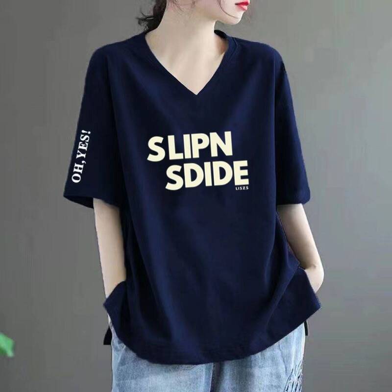 Cross-Border Foreign Trade Short-Sleeved T-Shirt for Women, Summer Printed V-Neck Loose Large Size Casual Stylish Middle-Aged Tops Cross-Border Foreign Trade Short-Sleeved T-Shirt for Women, Summer Printed V-Neck Loose Large Size Casual Stylish Middle-Aged Tops