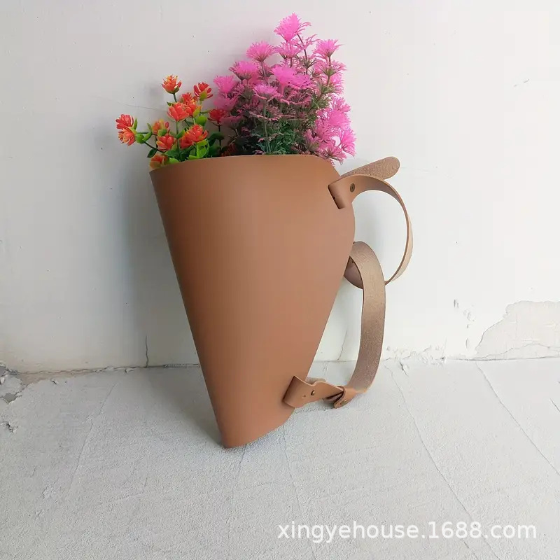 现货皮革鲜花袋 文艺鲜花收纳袋 手提干花装饰袋 花店礼品包装