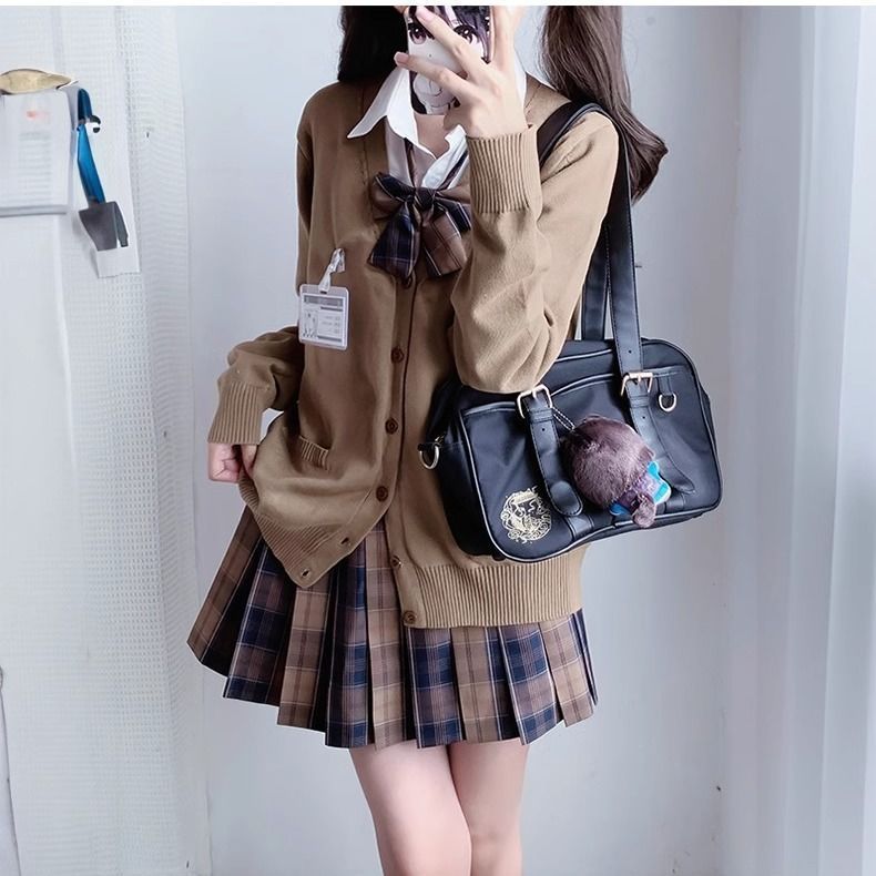 原创正版JK制服秋冬季校供长袖毛衣开衫格裙衬衫女日系学院风套装|undefined