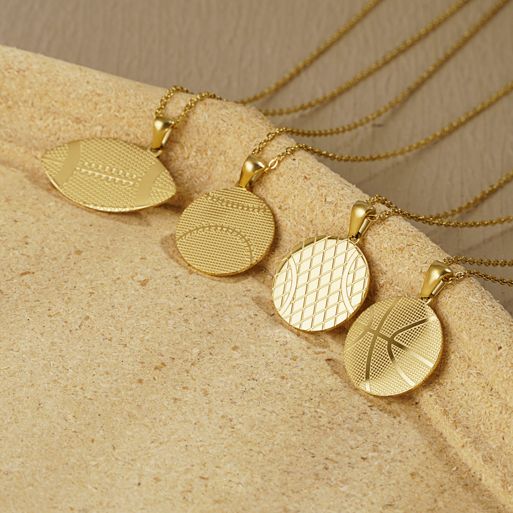 时尚运动风不锈钢棒球排球篮球橄榄球小圆牌项链短款锁骨链子