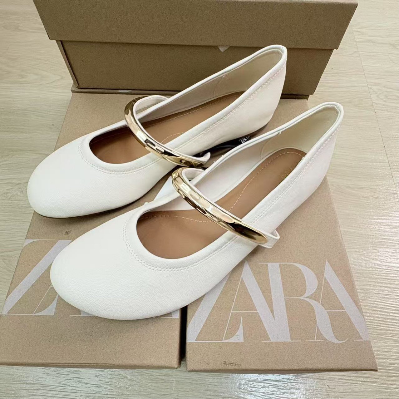 Za Spot 2025 Summer New Women's Shoes White Metal Lace-Up Round Toe Fashion Ballet Shoes 2520510
