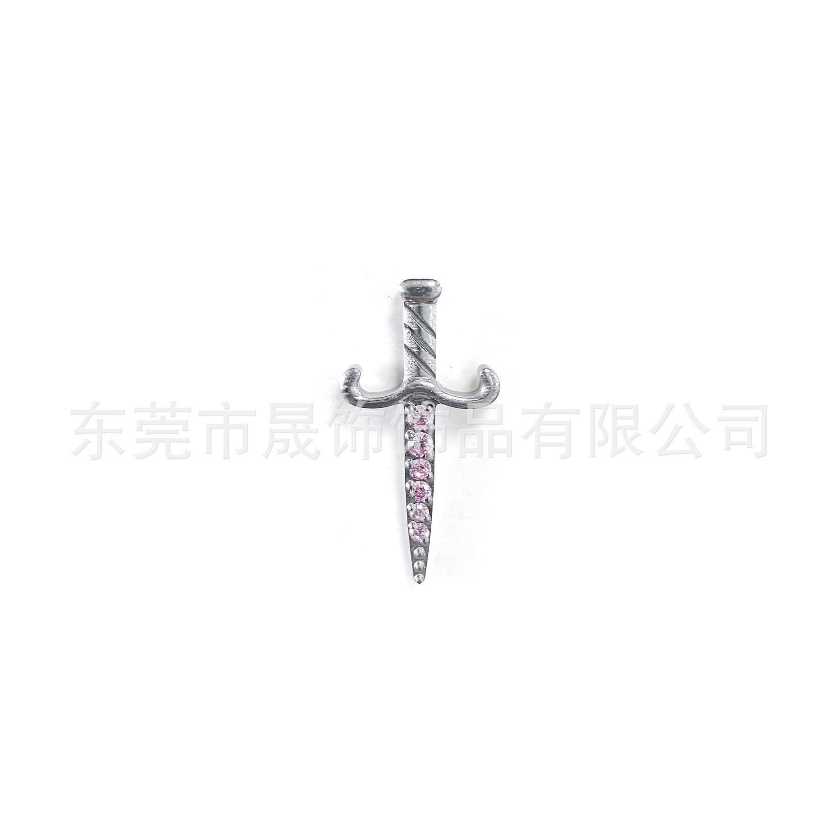 F136钛合金十字宝剑耳钉镶5A锆石匕首耳骨钉G23钛内螺纹穿刺饰品