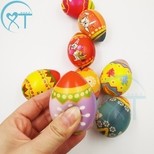 Cross-border hot selling new Easter egg PU egg ball decompression toy pu foam ball color printed egg ball