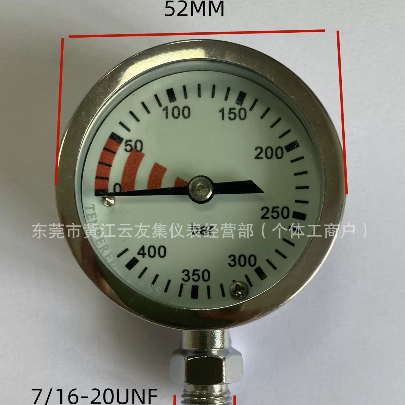52MM玻璃镜面潜水夜光残压表气瓶压力表可接潜水管螺纹7/16-20unf