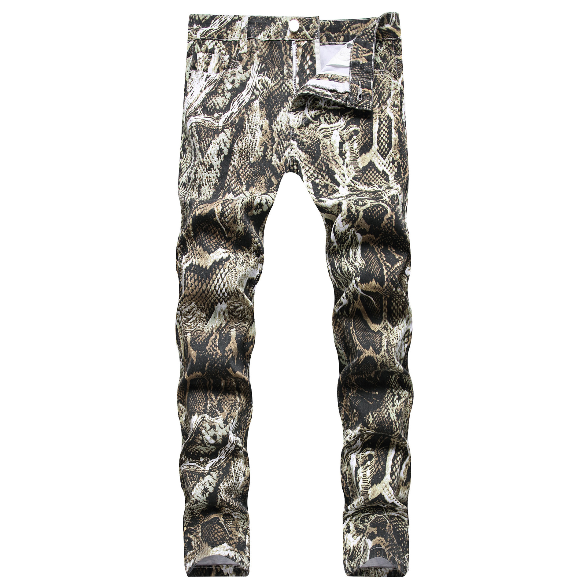 Cross-Border hombres de piel de serpiente SLIM-Fit de moda de los hombres hip hop fresco impreso serpiente patrón noche Show cantante rendimiento jeans