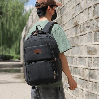 帆布双肩包男大容量商务旅行包电脑背包时尚潮流初高中大学生书包