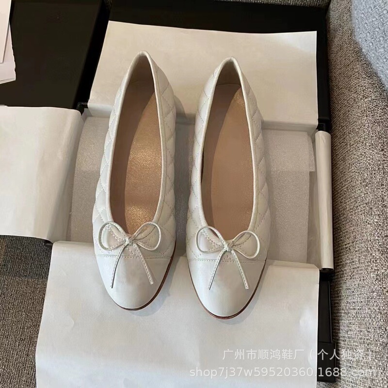 经典小香风芭蕾鞋女蝴蝶结圆头平底鞋浅口舒适百搭一脚蹬懒人鞋女|undefined