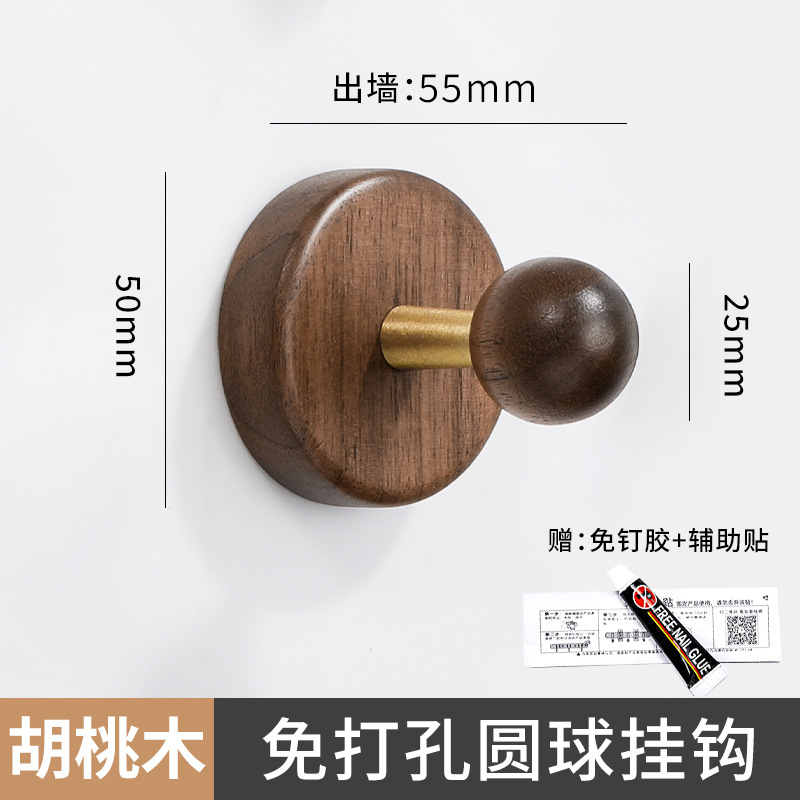 Gancho de ropa de madera negra de nuez no perforado detrás de la puerta de la pared del armario de vestíbulo de la pared del gancho adhesivo de ropa de pintura