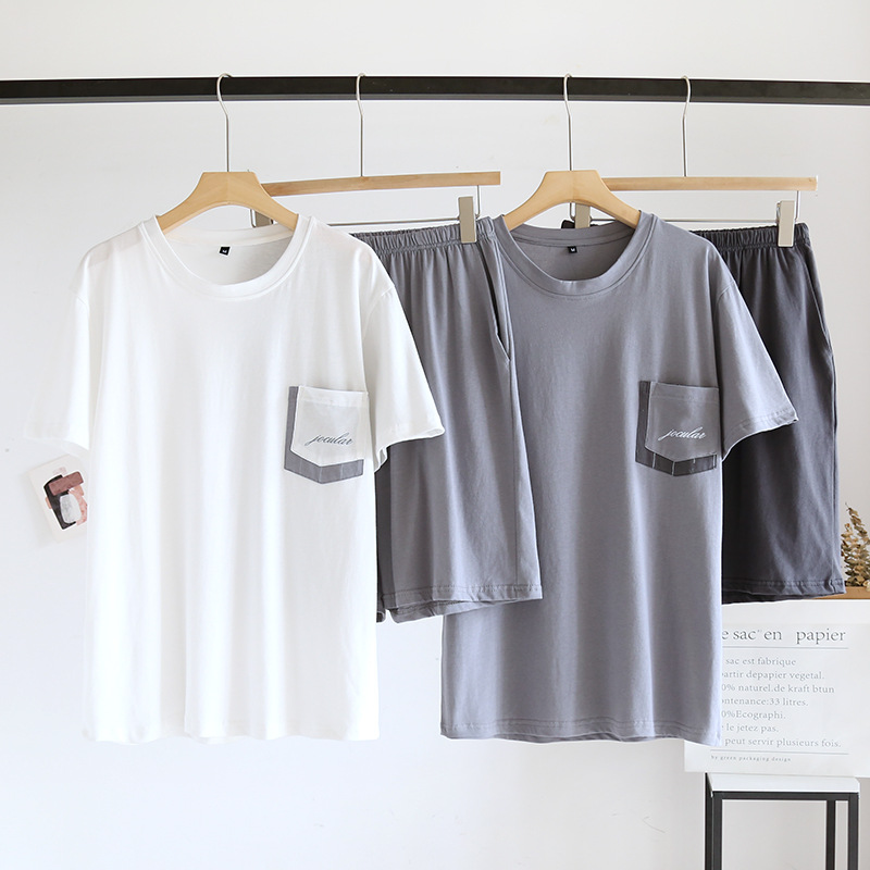 Men's Pajamas Summer Short-sleeved Knitted Cotton New Style Thin Large Size Casual Summer Home Suit Outfit