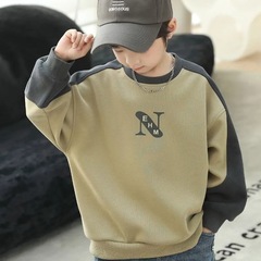 Children's Spring Suit Sweatshirt 2024 New Children's Crew Neck Spring and Autumn Basic Shirt for Middle Children's Male Splicing Top