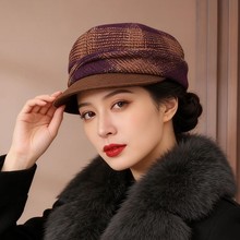 秋冬季帽子妈妈优雅气质女士复古画家帽格子鸭舌帽子显脸小