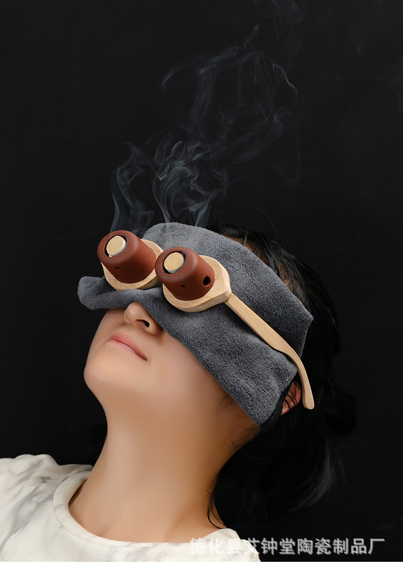 Eye Moxibustion Device Two-Port Purple Clay Eye Care Warm Moxa Box with Gift Box preparation