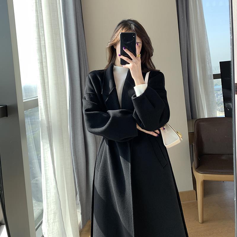 黑色呢子大衣女中长款2025年秋冬新款高端气质女神范加厚毛呢外套|undefined