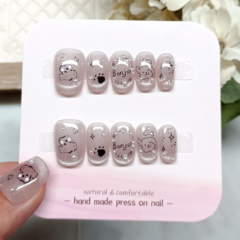 10 piezas decodificadas de terapia de luz para perros manicuras de perlas con diamante trapezoidal, sonrisa hecha a mano, ojos de gato con uñas