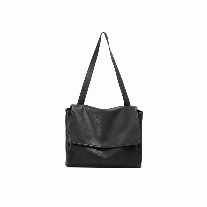 Minimalist Flap Messenger Bag For Women - Retro Versatile Commuter Large Capacity Top Grain Vegetable Tanned Cowhide Leather - Thumbnail 6