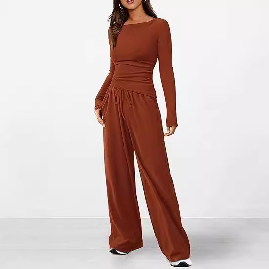 tuta autunnale asimmetrica manica lunga maglietta pantaloni gamba larga abbigliamento sportivo casual_voghion.com