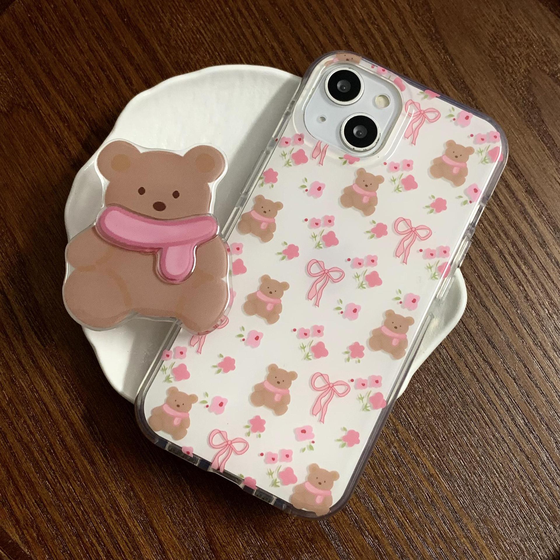 Divertido oso de dibujos animados floral para iPhone16 funda para teléfono móvil 15ProMax pareja 14/13 nicho 16PM