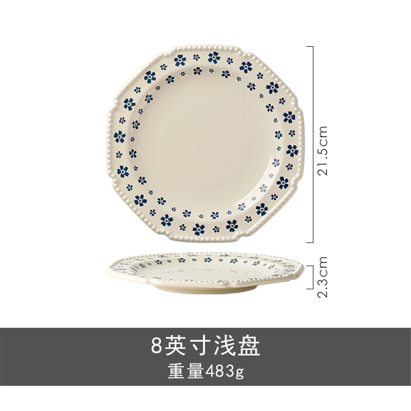Retro puntos de perlas azules de cerezo cerámica cubiertos pequeños frescos hogares de alto valor de la cara platos de platos de nicho set platos