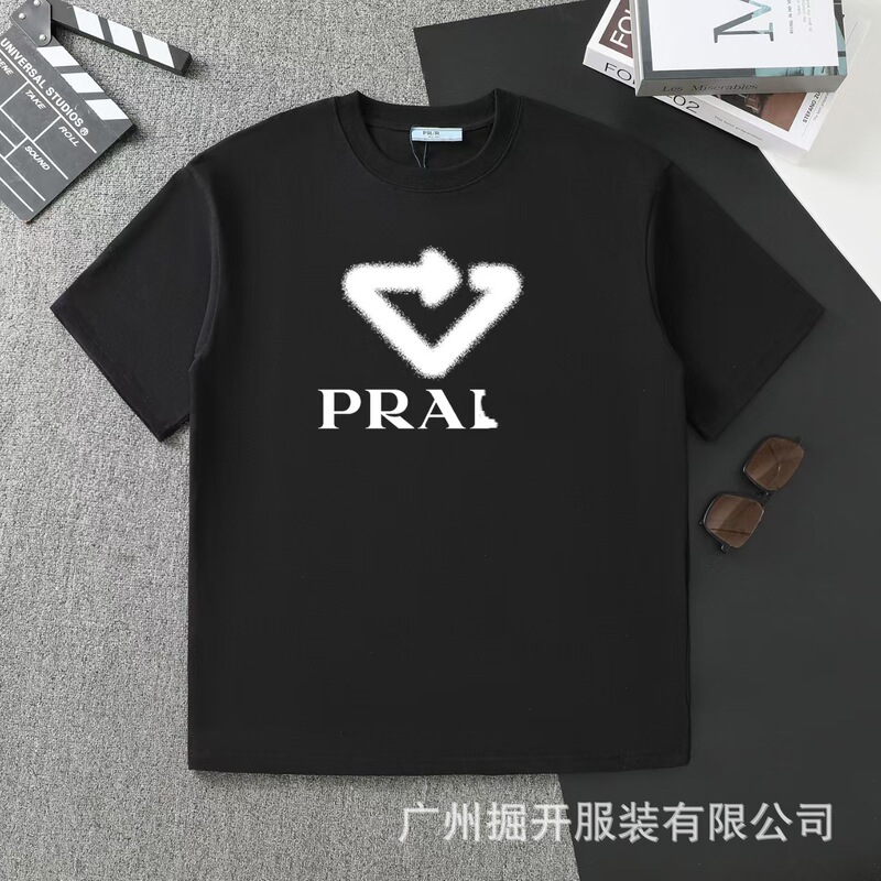 クロスボーダー 2025 夏のトレンドブランド P ファミリー新レタープリントラウンドネック Tシャツカジュアルファッショントレンド半袖男性と女性|undefined