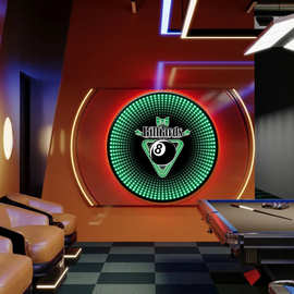 台球室深渊镜挂画台球厅led氛围灯装饰画黑八桌球室俱乐部墙壁画