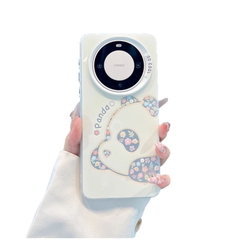 花朵熊猫适用华为mate70pro手机壳新款pura80pro磨砂彩银mate60卡|undefined