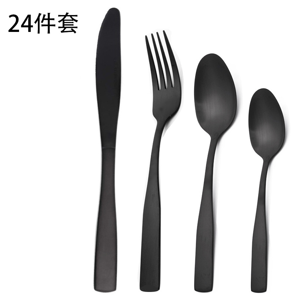 El mismo cuchillo 430, tenedor y cuchara de Amazon Traje de vajilla de 20 piezas Vajilla de acero inoxidable para 4 personas Cuchillo de lijado negro, tenedor y cuchara