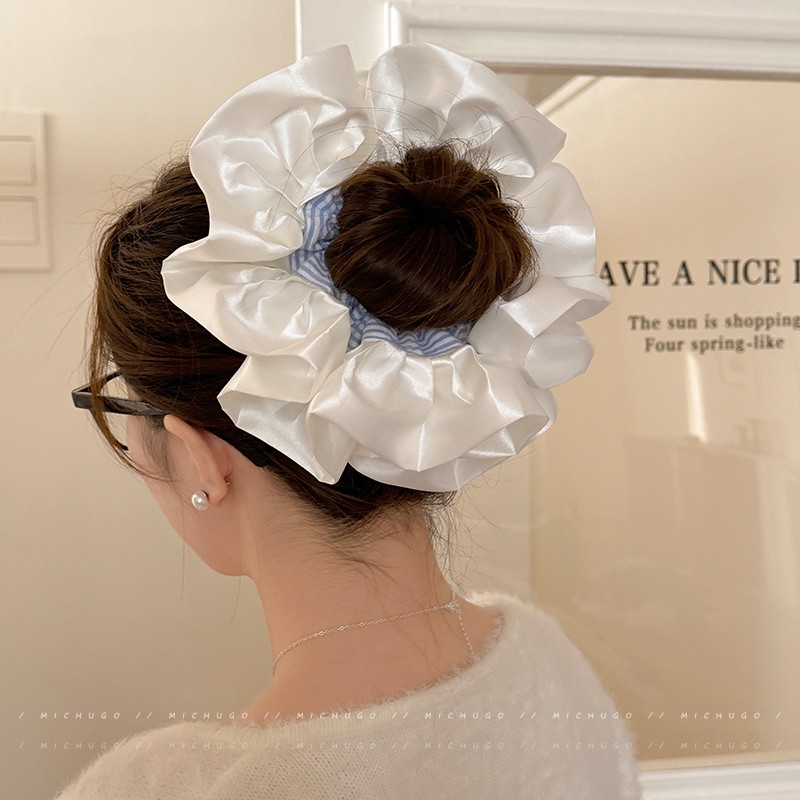 Encaje de flor coreana Encaje de intestino grueso Anillo de cabello femenino Cabeza de flor de viento pastoral Cuerda de cabeza de bola de gran tamaño Accesorios para el cabello de alta calidad