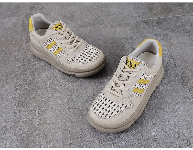 Giày sneaker nữ da bò lỗ rỗng đế dày thoáng khí mùa hè — đen chi tiết 11