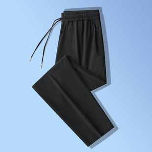 Men's Ice Silk Casual Pants, Thin Straight-Leg Jogger Pants, Quick-Drying, Breathable, Loose-Fitting, Plus-Size Sports Pants, Lightweight