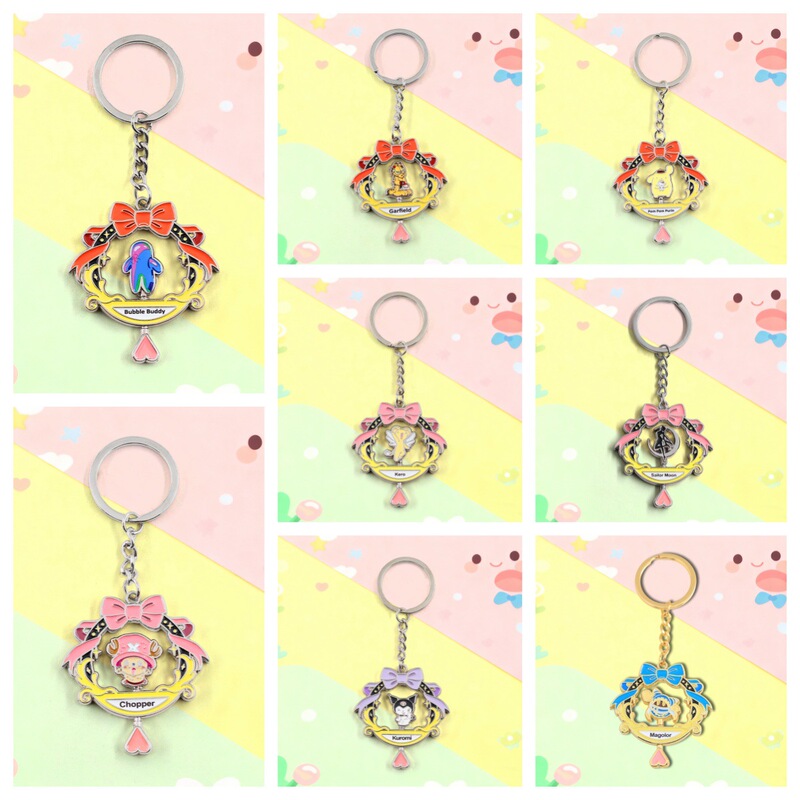 Creative Rotating Double-Sided Cartoon Anime Character Key Ring Bow Flower Basket Keychain Backpack Decoration Pendant Creative Rotating Double-Sided Cartoon Anime Character Key Ring Bow Flower Basket Keychain Backpack Decoration Pendant