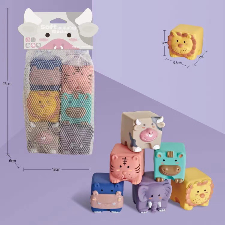 Transfronterizo de exportación de goma blanda bloques de construcción juguetes Infantil Educación Temprana animal color digital cognición montaje de bloques de construcción pellizco música