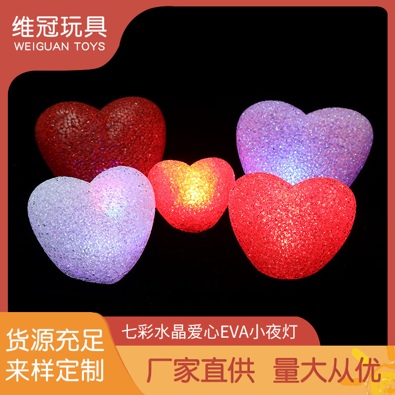 8cm Colorful Crystal Heart-Shaped Night Light Eva Particle Heart-Shaped Night Light for Proposal, Wedding, Birthday Night Light
