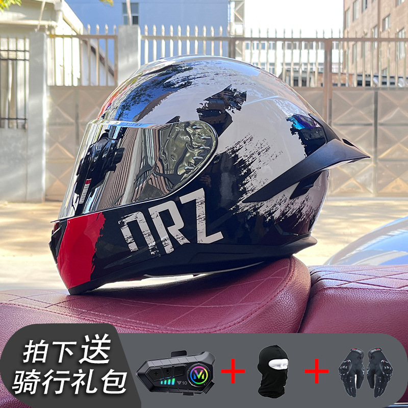 Nueva certificación estándar nacional motocicleta casco completo casco neto Bluetooth hombres y mujeres personalidad de verano cuatro estaciones cola grande pareja corriendo