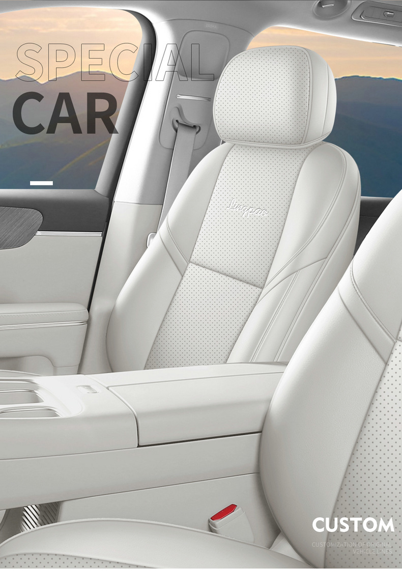 New model, custom-made seat covers for the Leapmotor D19, available in six- and seven-seater versions, featuring perforated leather and a full-coverage design