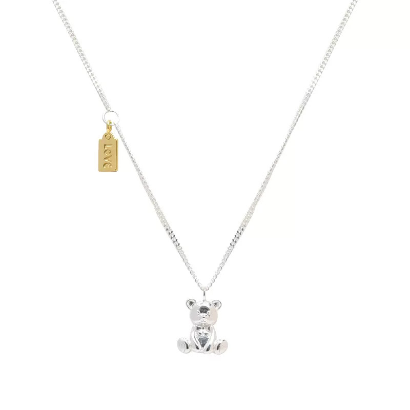 Echtes Silber Teddybär Anhänger Halskette Damen Nischendesign_voghion.com