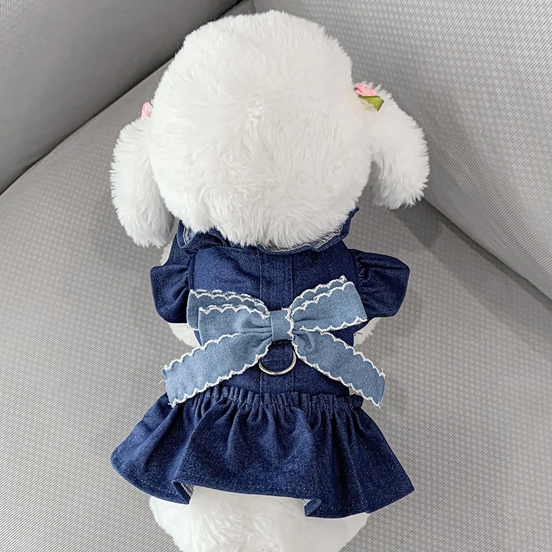 (2개) 개 옷 고양이 애완 동물 봄과 가을 얇은 강아지 견인 슈나우저 강아지 여름 공주 원피스 여름 치마