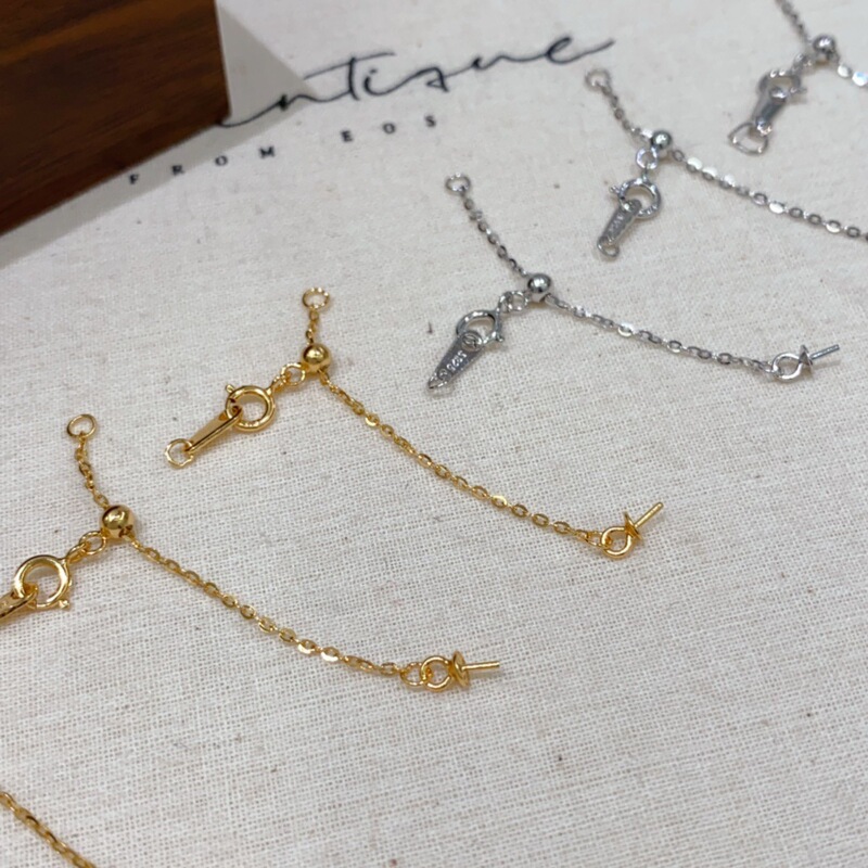 S925 Silver Necklace Extension Chain Bracelet Extension Chain O Chain Universal Bead Cap Tail Chain Buckle 5cm + Bead Cap Yellow and White Two Colors