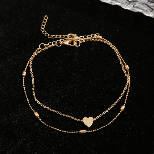 New European and American Cross-border Round Double Heart Bead Ankle Chain Creative Retro Simple Multi-layer Alloy Ankle Chain Wholesale