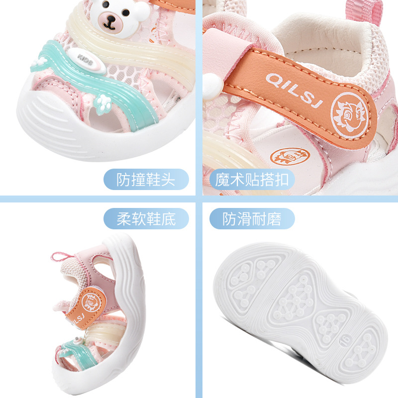 Verano nuevo estilo de dibujos animados para niños, sandalias para niños pequeños, zapatos funcionales de suela suave, zapatos fríos para bebés femeninos anti-patadas, cabello