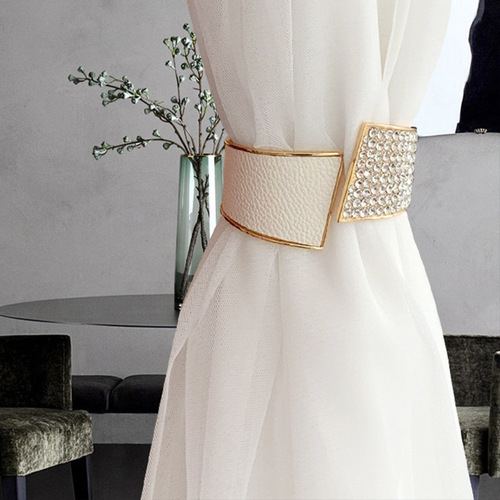 Manufacturer's best-selling simple and light luxury curtain straps metal full diamond PU leather diamond curtain buckle wholesale curtain clip