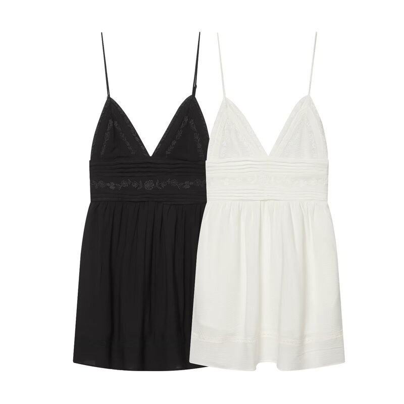 Taop&Za Women's Clothing 2026 Summer New Style Sweet and Elegant Waist-Cinching V-Neck Embroidered Dress 7521300
